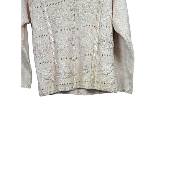 Vintage 1990s Women's PM Chunky Knit Cardigan Romantic Embroidered Granny Y2K - Picture 4 of 12